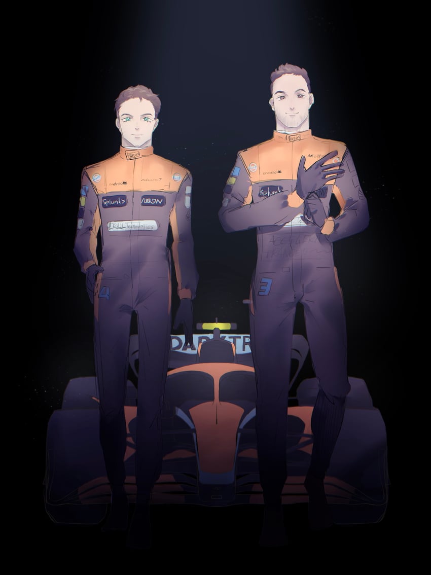 lando norris and daniel ricciardo (real life and 1 more) drawn by nanako_(nanako7ko7ko)