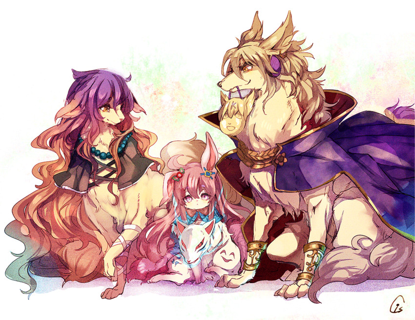 hijiri byakuren, toyosatomimi no miko, and hata no kokoro (touhou) drawn by cis_(carcharias)