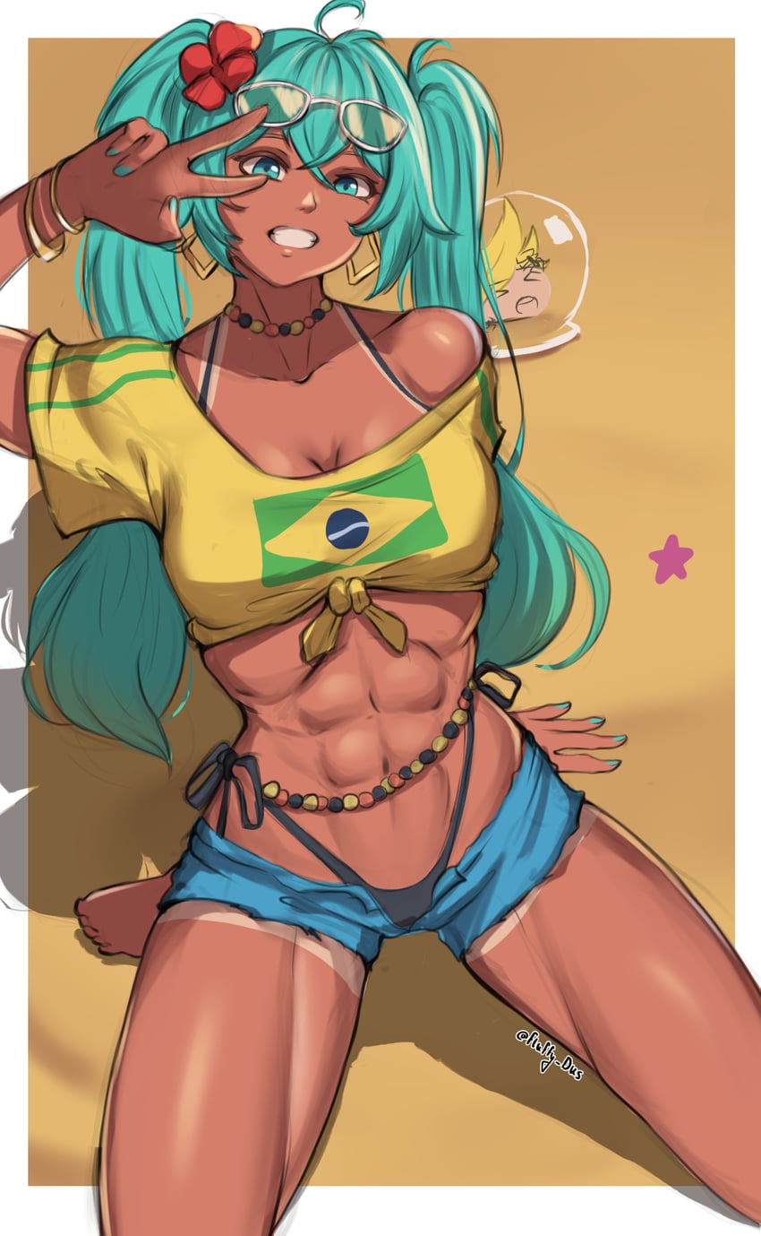 hatsune miku, kagamine len, and brazilian miku (vocaloid) drawn by fluffydus