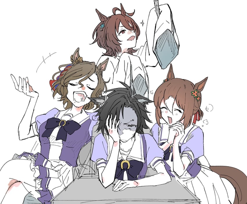 agnes tachyon, fine motion, air shakur, and tap dance city (umamusume) drawn by sonabaija