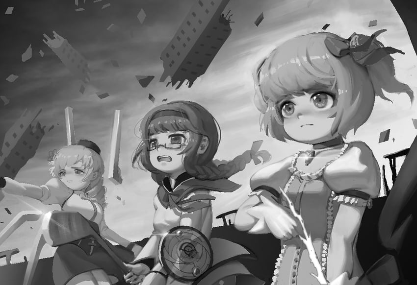 akemi homura, kaname madoka, and tomoe mami (mahou shoujo madoka magica) drawn by tan_liao