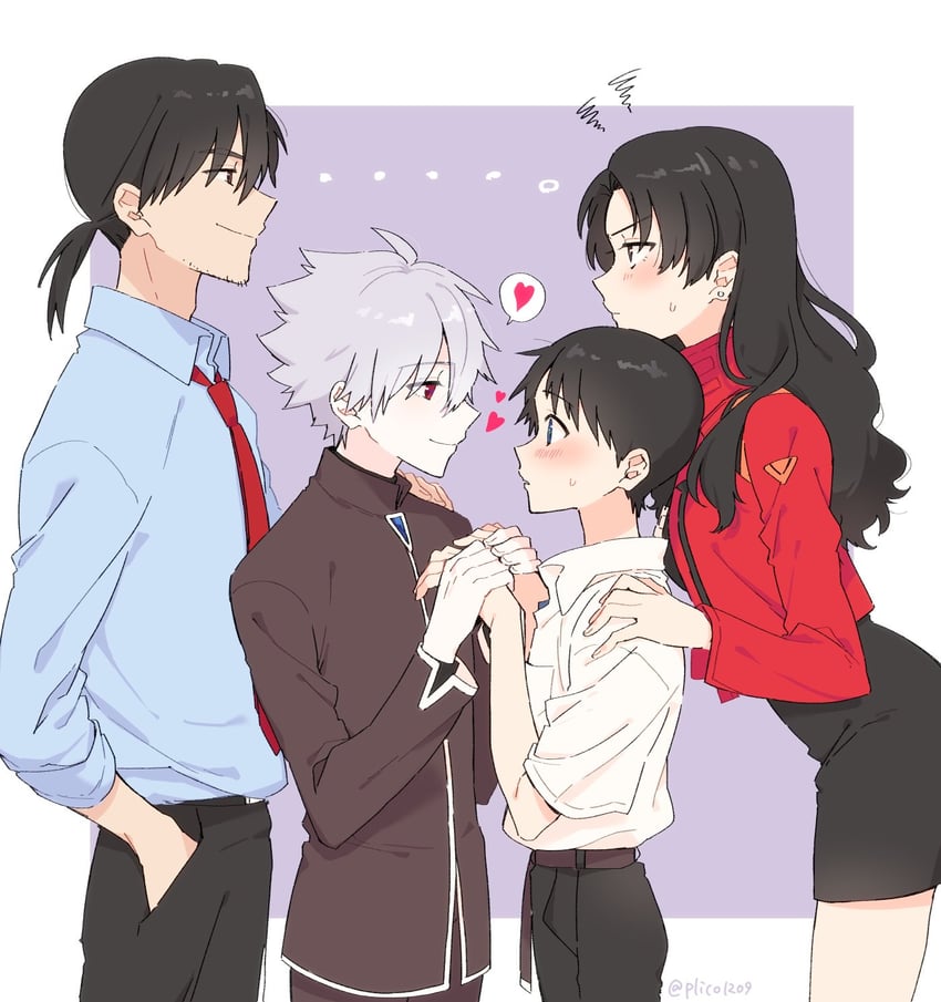 ikari shinji, nagisa kaworu, katsuragi misato, and kaji ryouji (neon genesis evangelion) drawn by plico_(nicoma)