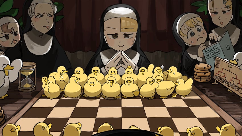 clumsy nun, froggy nun, spicy nun, strict nun, star nun, and 1 more (little nuns) drawn by diva_(hyxpk)