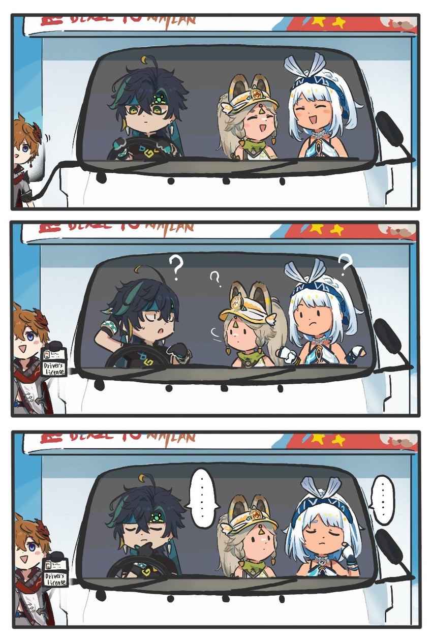 tartaglia, mualani, kinich, and kachina (genshin impact) drawn by xinzoruo