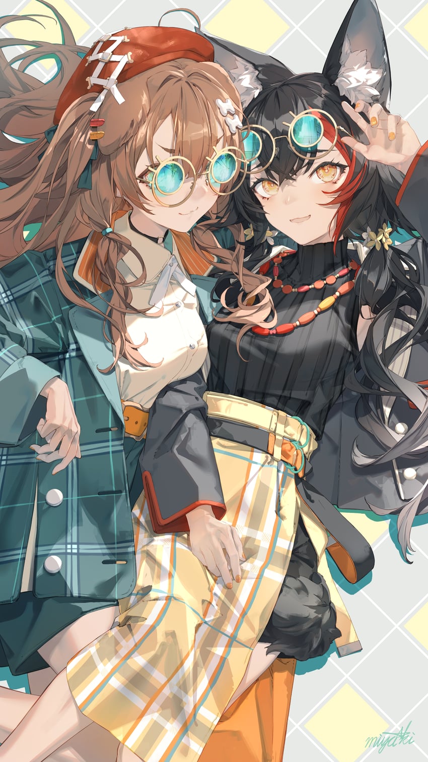 ookami mio and inugami korone (hololive) drawn by miya-ki_(miya_key)