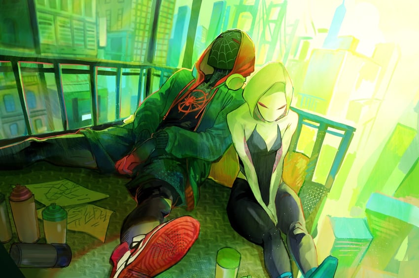 spider-gwen and spider-man (marvel and 3 more) drawn by ch_walnut