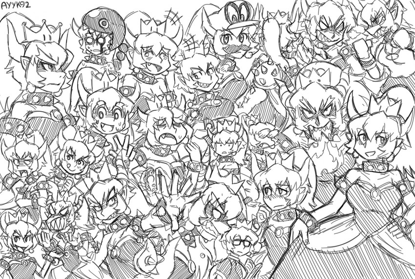 mario, bowsette, bowser, chain chomp, and cappy (mario and 1 more) drawn by ayyk92