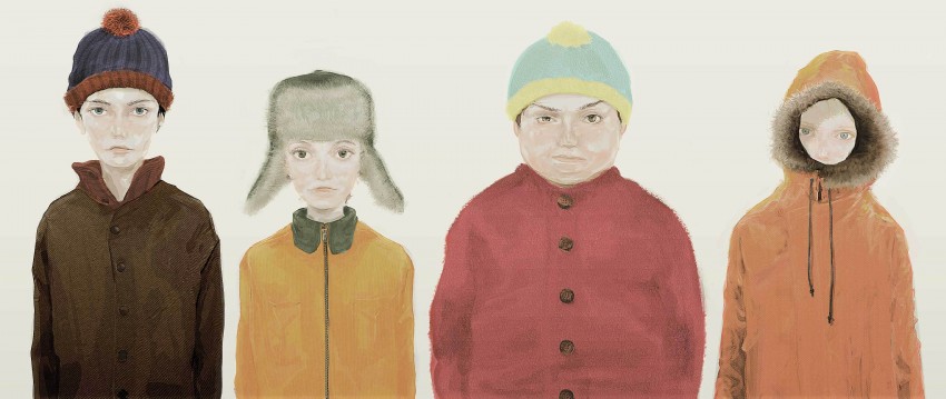 stan marsh, kenny mccormick, kyle broflovski, and eric cartman (south park) drawn by mieze