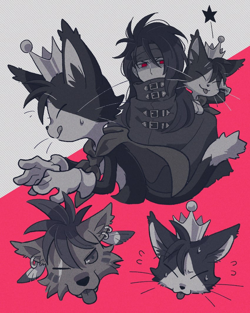 vincent valentine, red xiii, and cait sith (final fantasy and 3 more) drawn by coffinsmokes