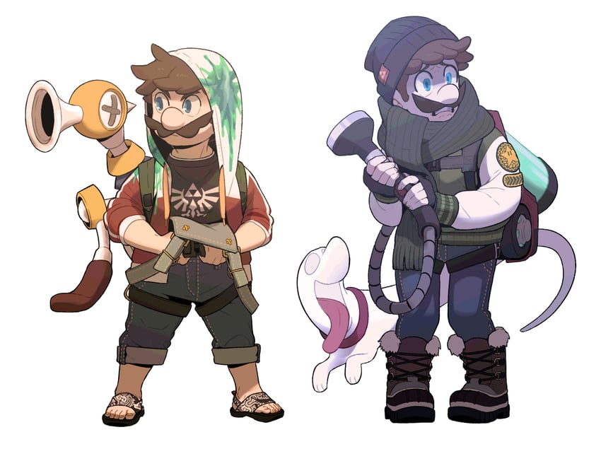 mario, luigi, f.l.u.d.d., and polterpup (the legend of zelda and 3 more) drawn by redlhzz