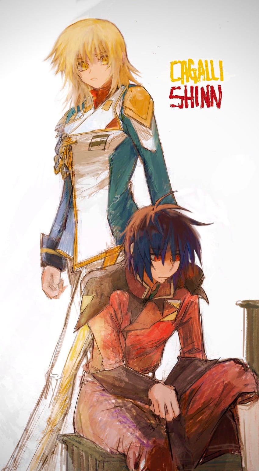 cagalli yula athha and shinn asuka (gundam and 1 more) drawn by she_(morianosu)