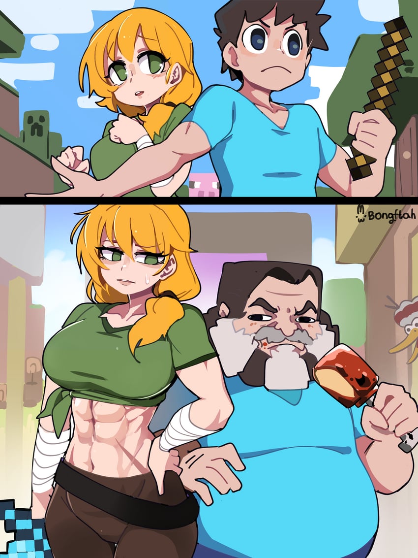 creeper, steve, alex, jack black, and mr. ping (minecraft and 2 more) drawn by bongfill