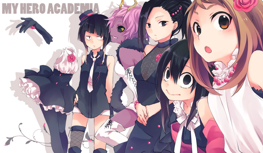 uraraka ochaco, asui tsuyu, yaoyorozu momo, ashido mina, jiro kyoka, and 1 more (boku no hero academia) drawn by kuroi_(liar-player)
