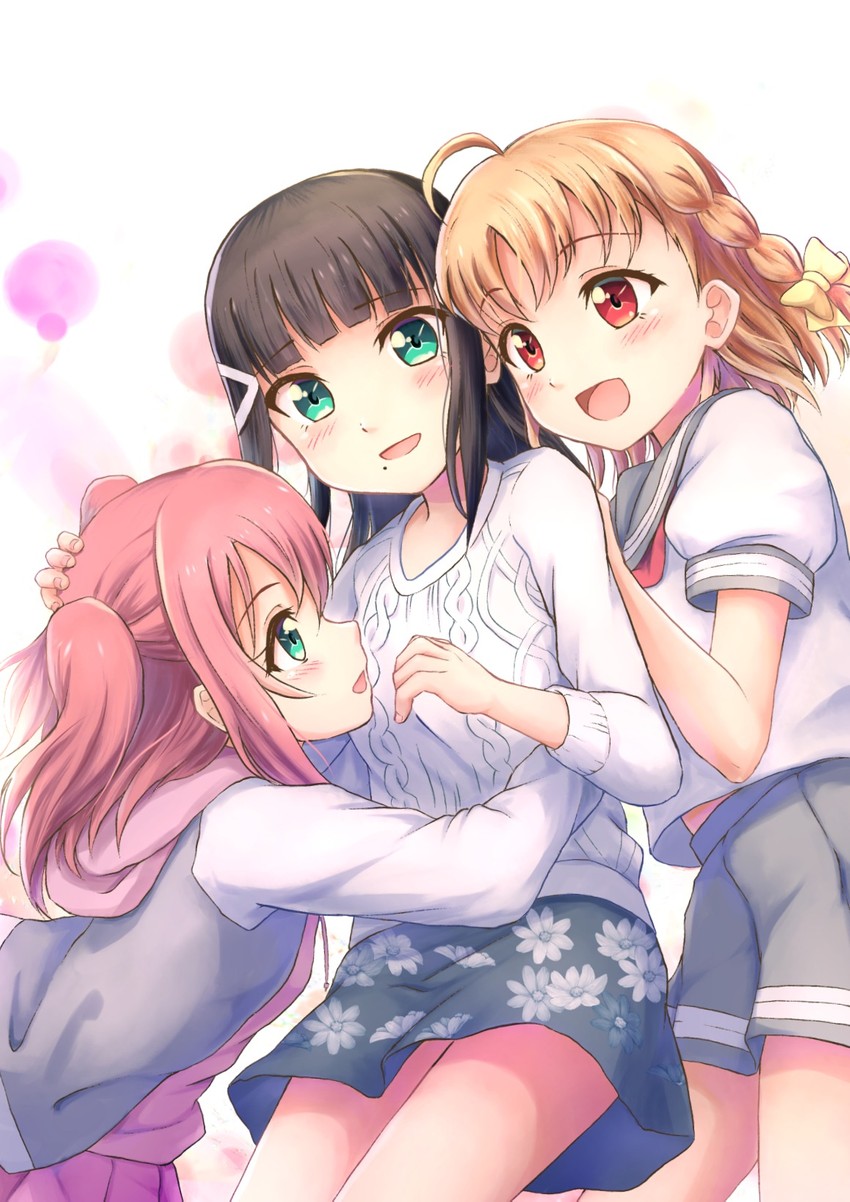 takami chika, kurosawa dia, and kurosawa ruby (love live! and 1 more) drawn by b.ren