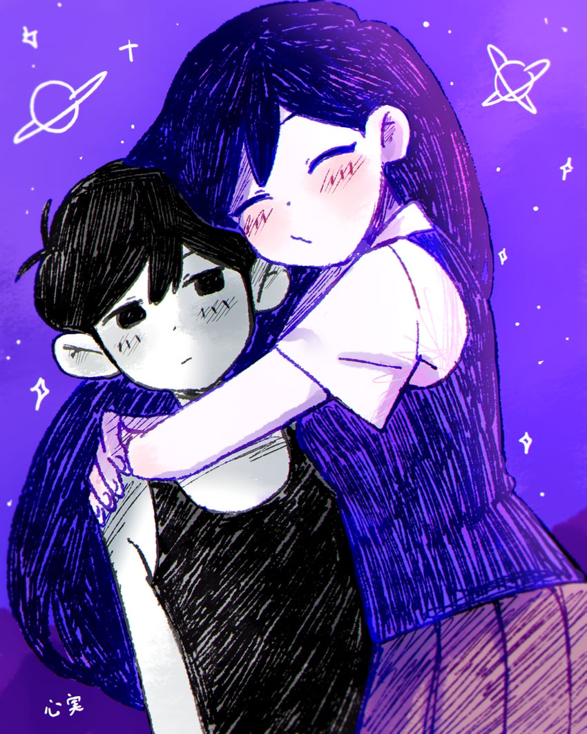 omori and mari (omori) drawn by kokomi_(aniesuakkaman)