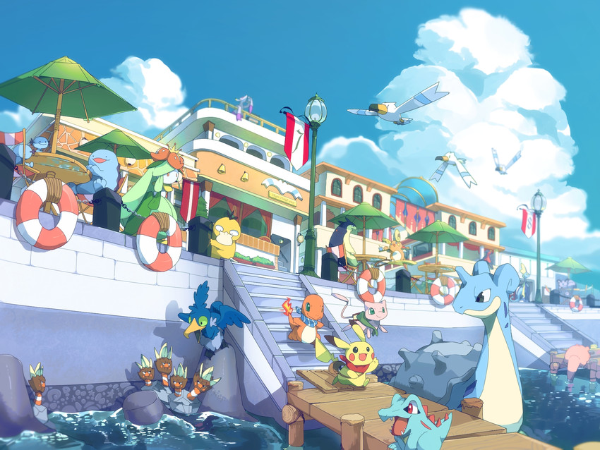 pikachu, charmander, mew, totodile, lapras, and 13 more (pokemon) drawn by kura_(shironagasu02)