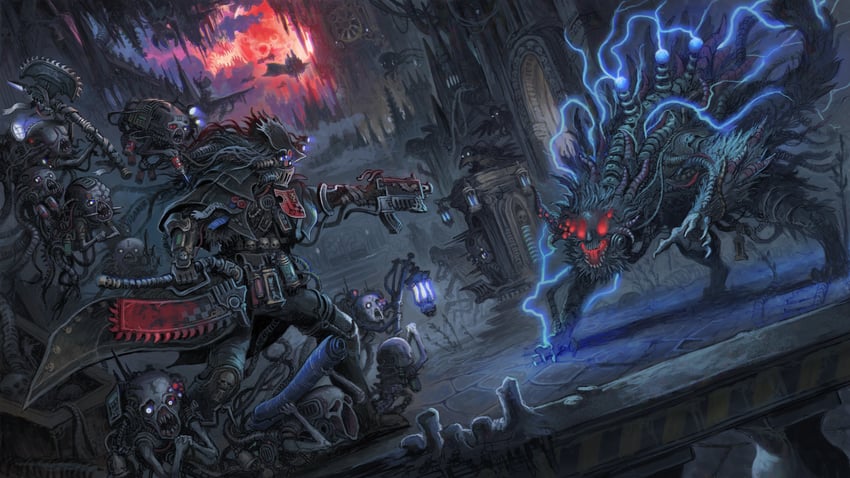 hunter, messengers, and darkbeast paarl (warhammer 40k and 1 more) drawn by marton_kapoli