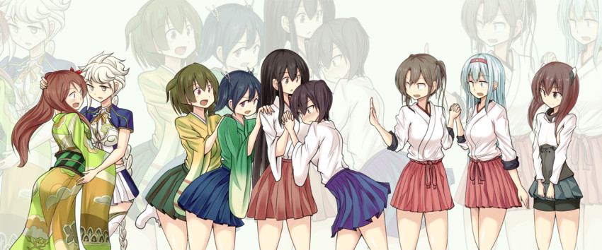 kaga, akagi, zuikaku, shoukaku, souryuu, and 5 more (kantai collection) drawn by shamisen_(syami_sen)