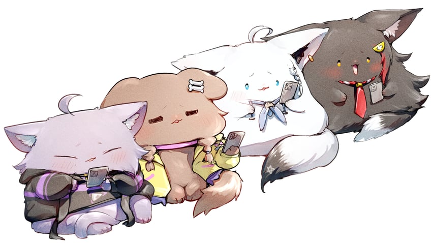 shirakami fubuki, nekomata okayu, ookami mio, and inugami korone (hololive) drawn by ikayaki_(ikayaki4)
