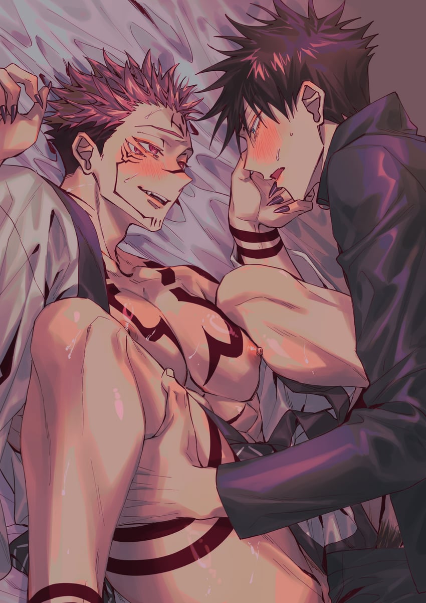 fushiguro megumi and ryoumen sukuna (jujutsu kaisen) drawn by azukiharuta_ju