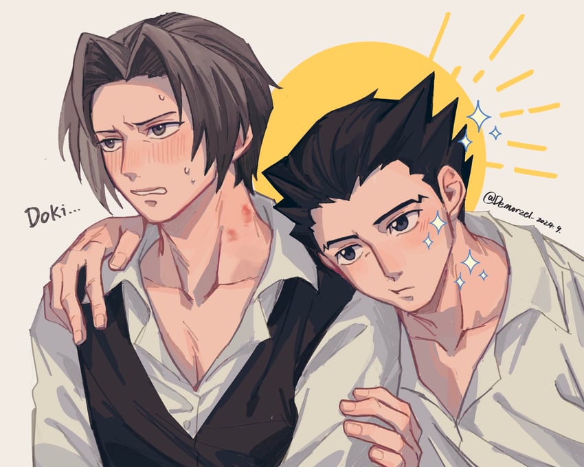phoenix wright and miles edgeworth (ace attorney) drawn by demorzel