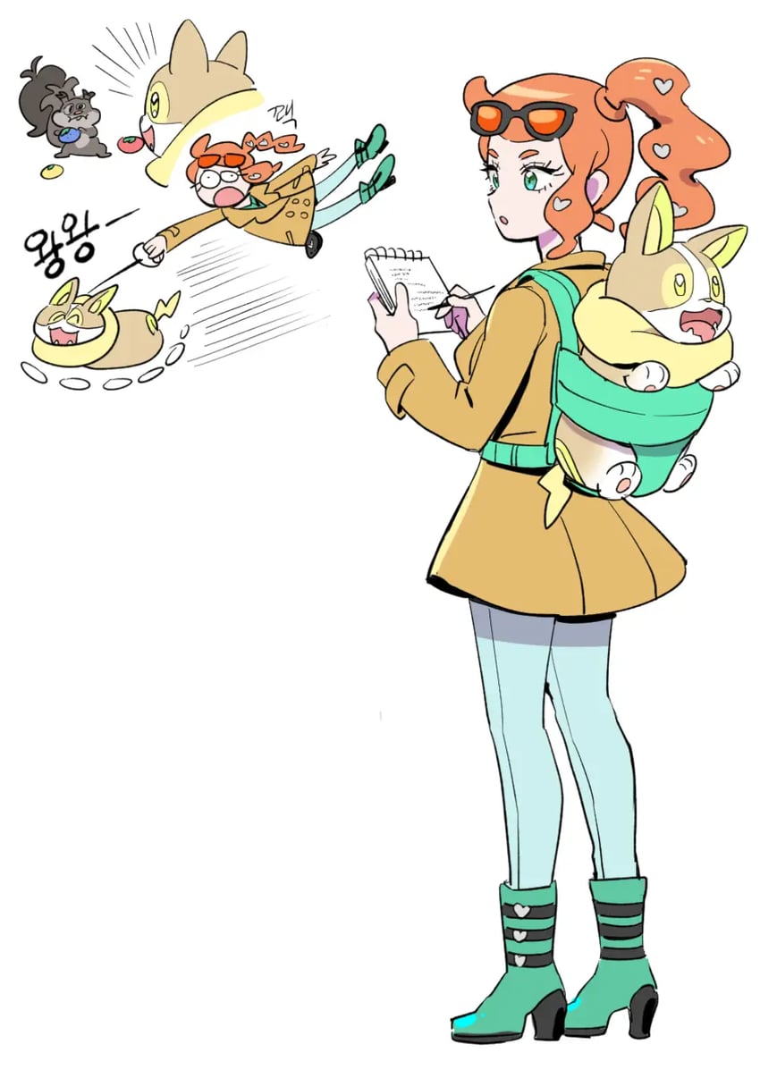 sonia, yamper, and skwovet (pokemon and 1 more) drawn by dede_(qwea_00000)