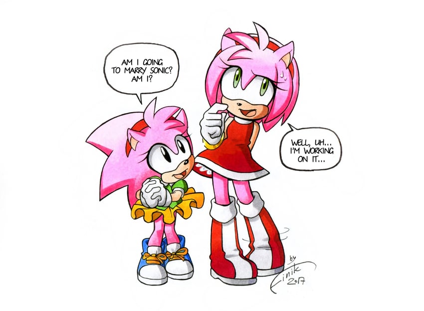 amy rose and classic amy (sonic and 1 more) drawn by finik