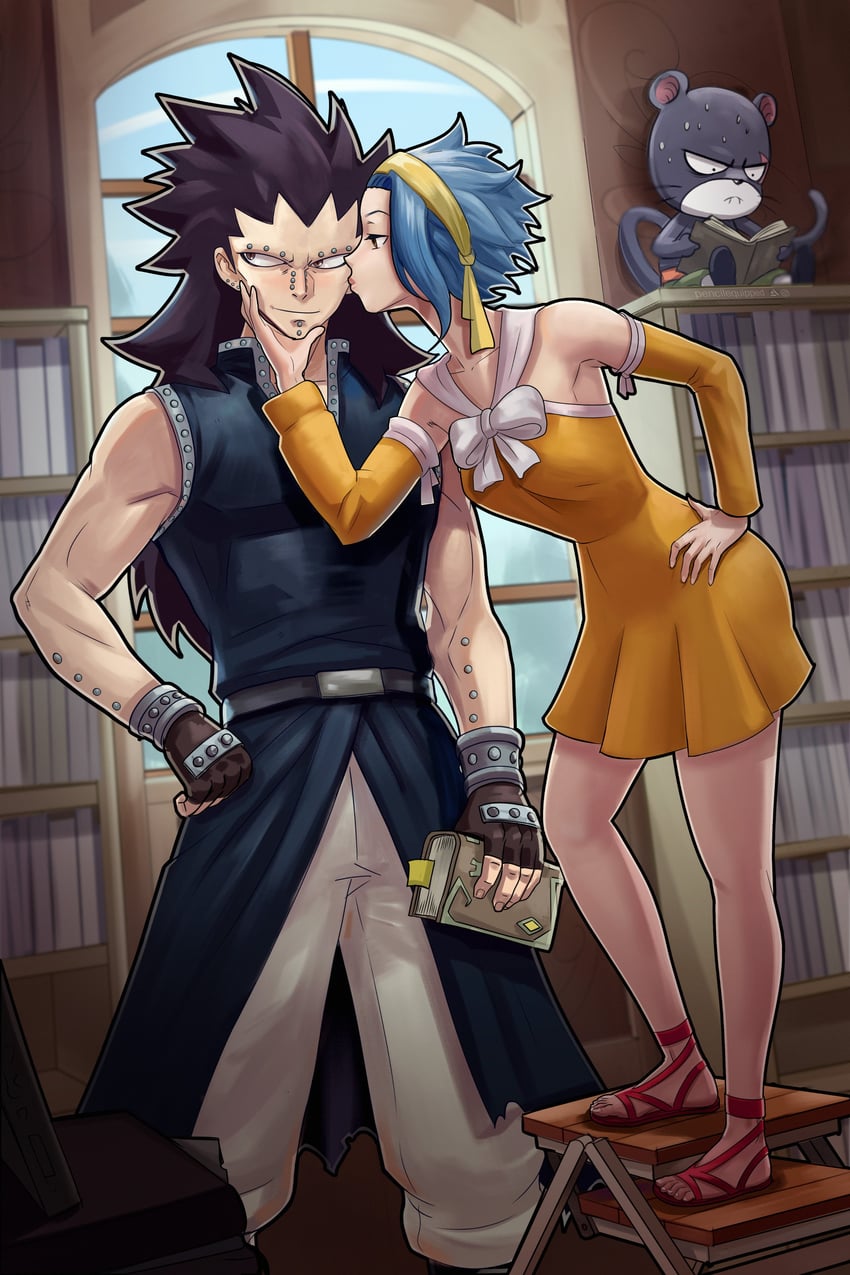 levy mcgarden, gajeel redfox, and pantherlily (fairy tail) drawn by pencilequipped
