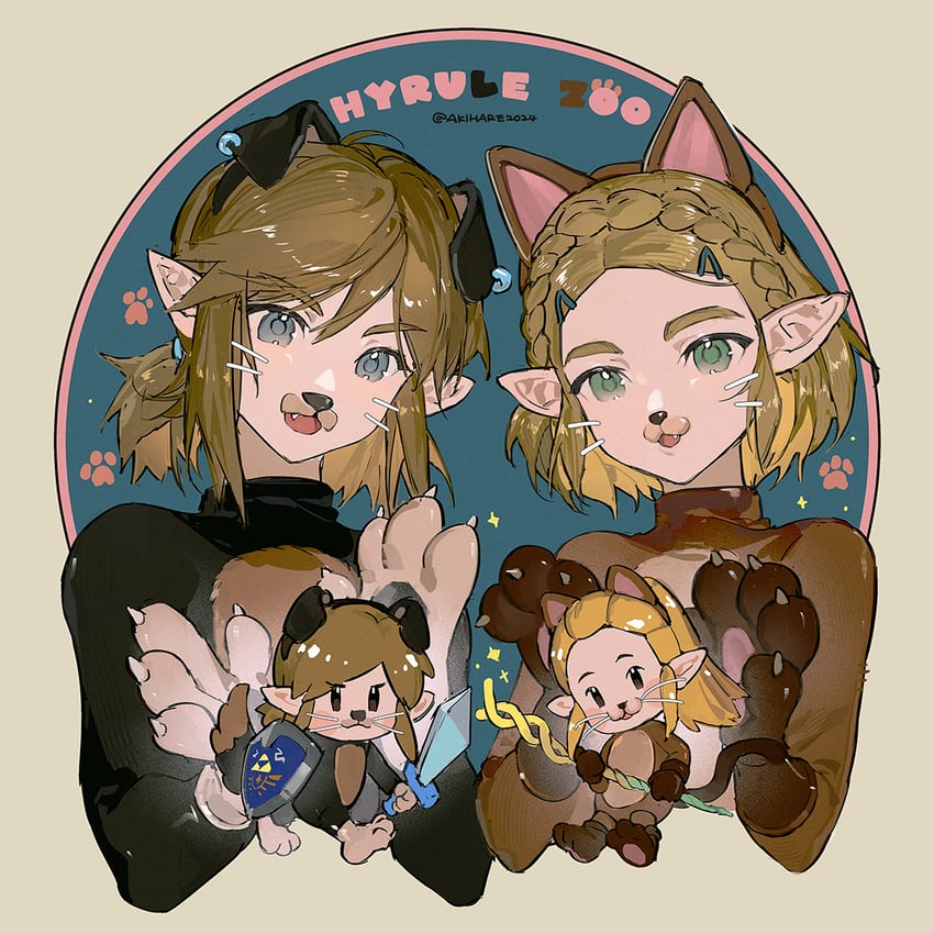 link and princess zelda (the legend of zelda and 1 more) drawn by akihare