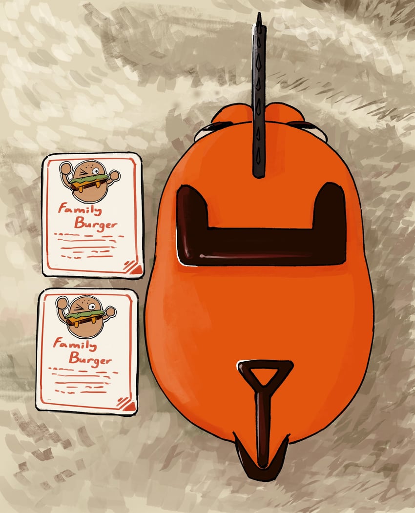 pochita and family burger mascot (chainsaw man) drawn by goldenpenhd