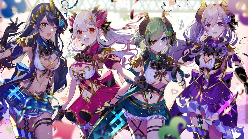 suou patra, saionji mary, sekishiro mico, and shimamura charlotte (nanashi inc. and 1 more) drawn by saine