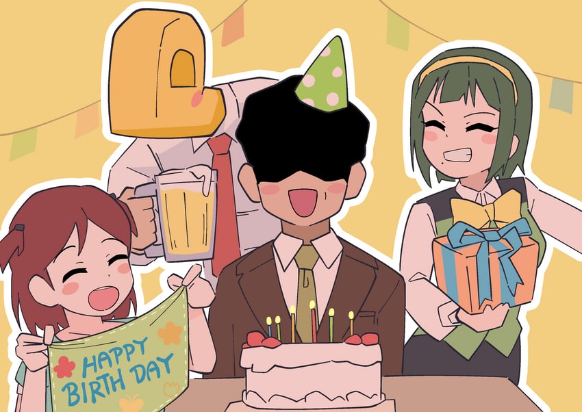 producer, p-head producer, otonashi kotori, aoba misaki, and takagi junjirou (idolmaster and 2 more) drawn by ohgi910