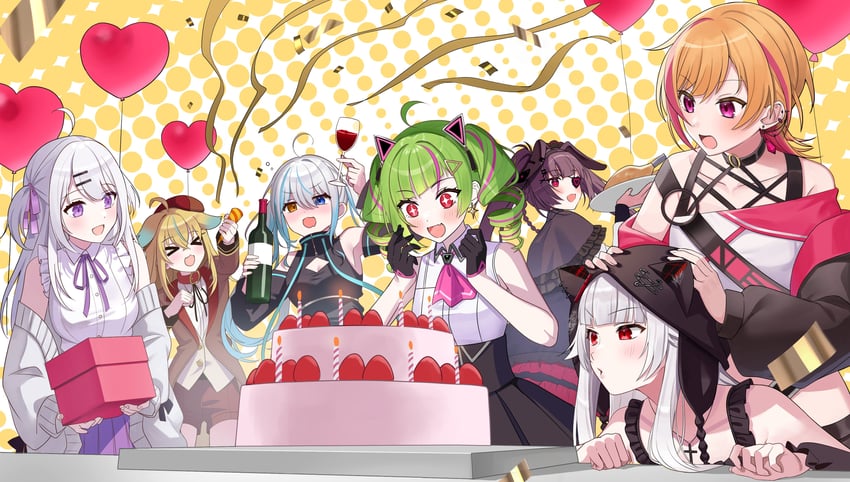 delutaya, shitagai nora, kiruno ruki, mitwun, shironoha ito, and 2 more (indie virtual youtuber and 2 more) drawn by hatsuno_xxx