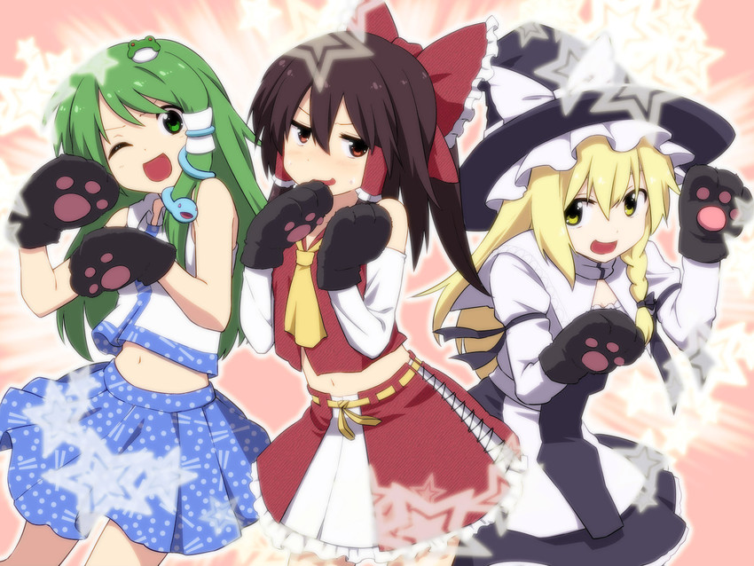 hakurei reimu, kirisame marisa, and kochiya sanae (touhou) drawn by leon_(mikiri_hassha)