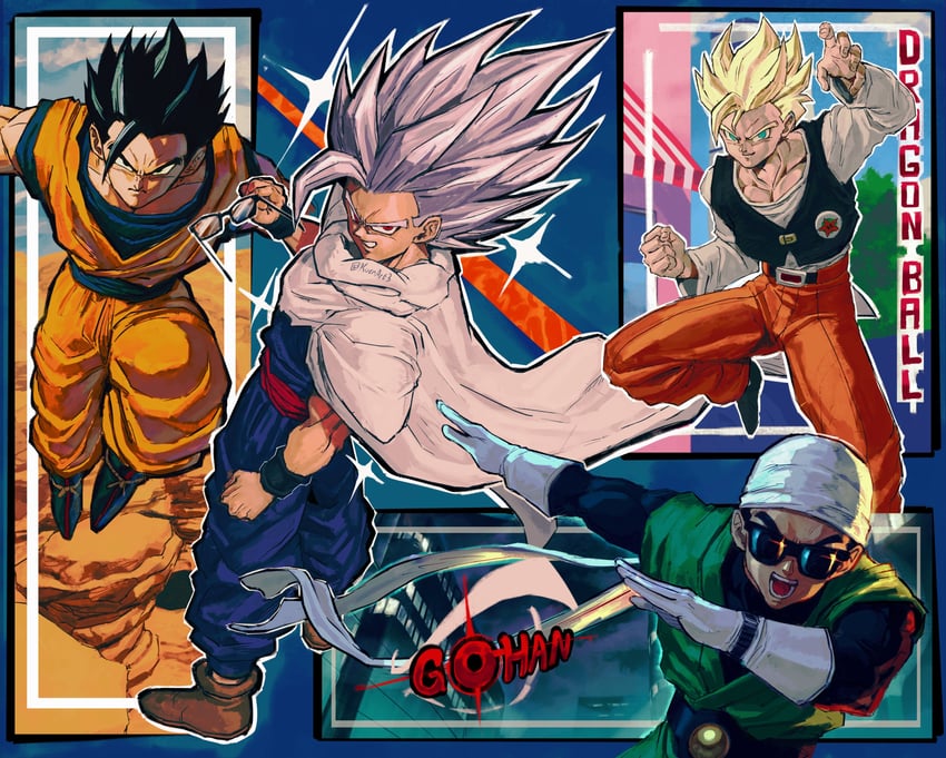 son gohan, gohan beast, and great saiyaman (dragon ball and 3 more) drawn by kornart