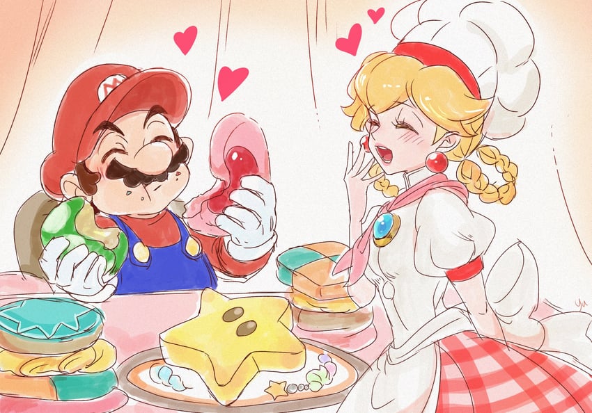 princess peach, mario, and patissiere peach (mario and 1 more) drawn by agua_mp