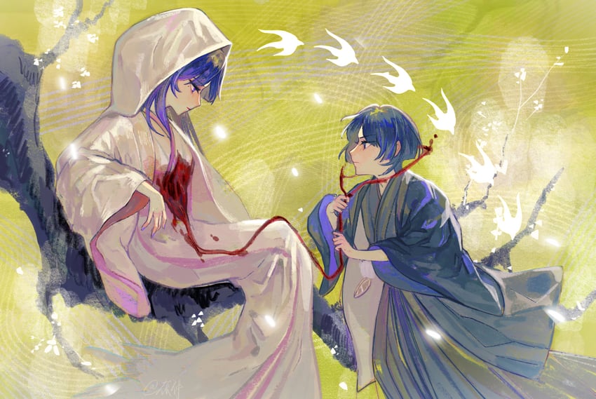 raiden shogun, scaramouche, and wanderer (genshin impact) drawn by nihaowojiaoshanghetu