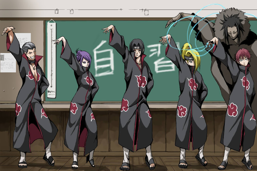 uchiha itachi, deidara, konan, sasori, hidan, and 1 more (suzumiya haruhi no yuuutsu and 2 more) drawn by akagi_soushi