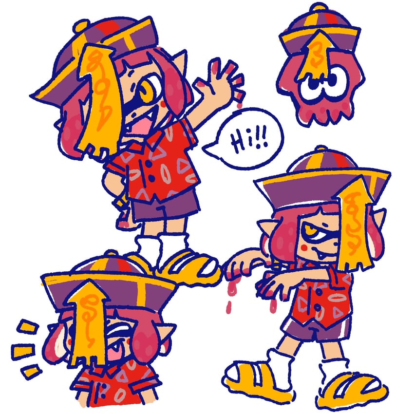 inkling player character and inkling girl (splatoon) drawn by pokopipo