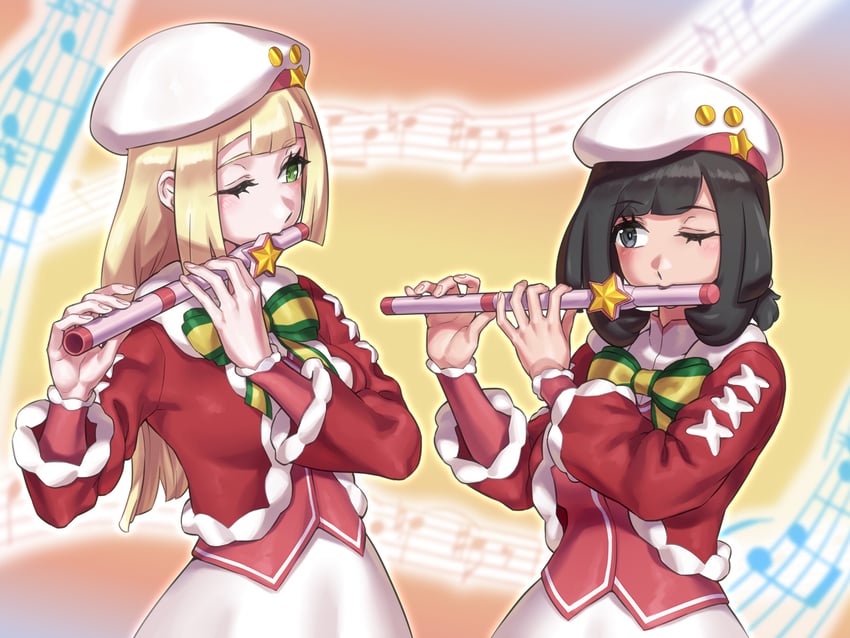 selene and lillie (pokemon and 2 more) drawn by mizuumi_(bb)