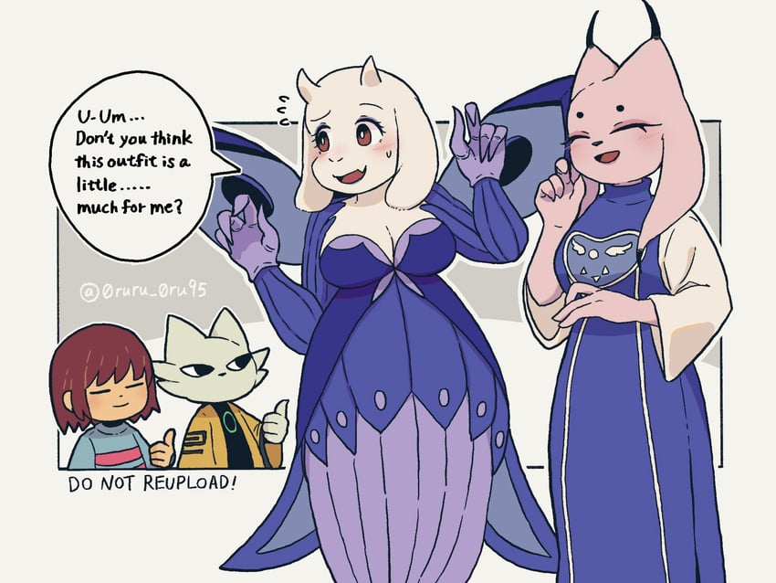 frisk, toriel, yi, and lady ethereal (undertale and 1 more) drawn by oru_(0ruru_0ru95)