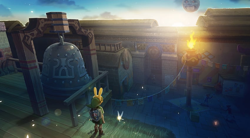 link, tatl, and moon (the legend of zelda and 1 more) drawn by nshi