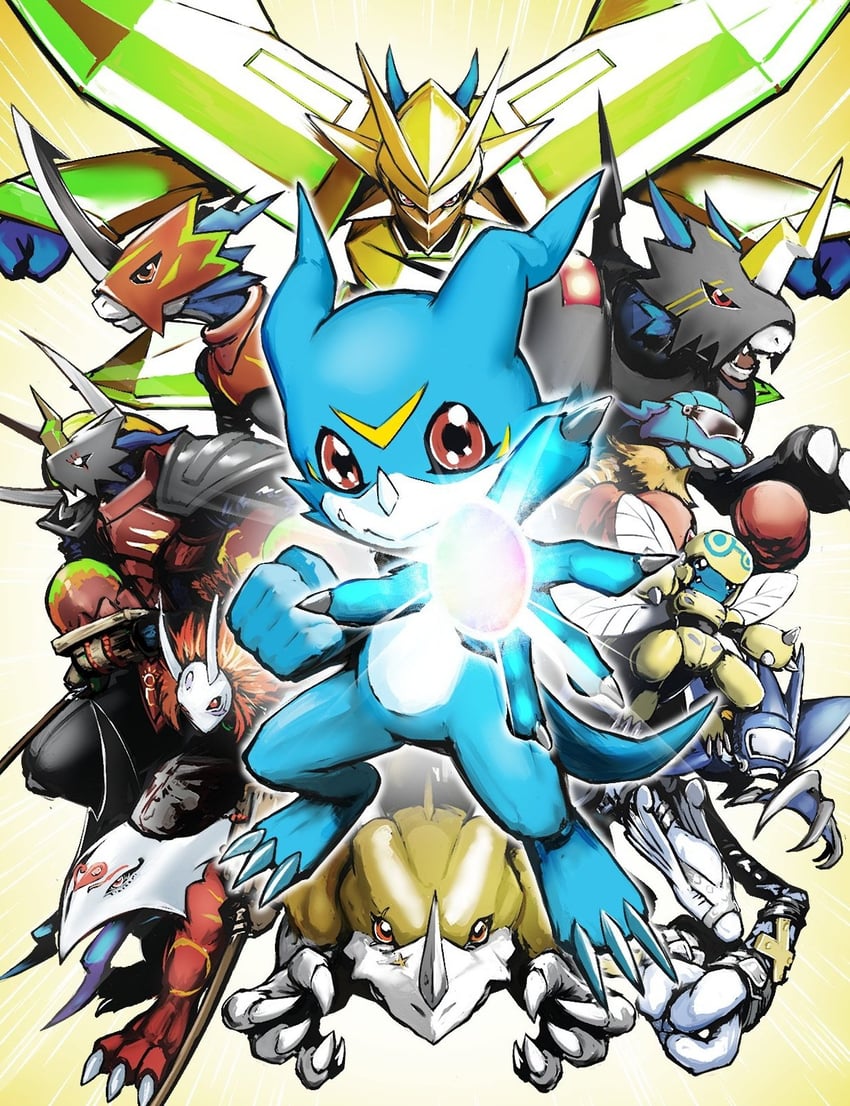 v-mon, magnamon, fladramon, lighdramon, sethmon, and 7 more (digimon) drawn by 152_in_can