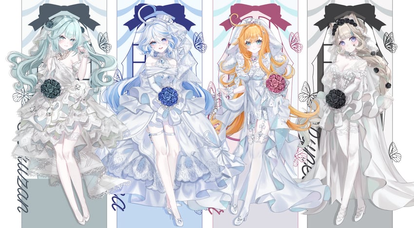 furina, lynette, faruzan, and escoffier (genshin impact) drawn by anninufufu