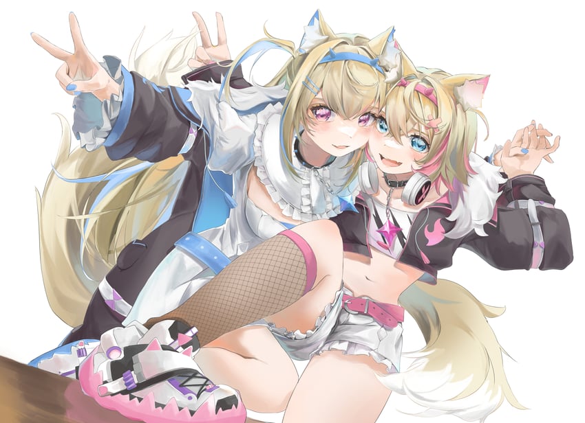 fuwawa abyssgard and mococo abyssgard (hololive and 1 more) drawn by mugi_0