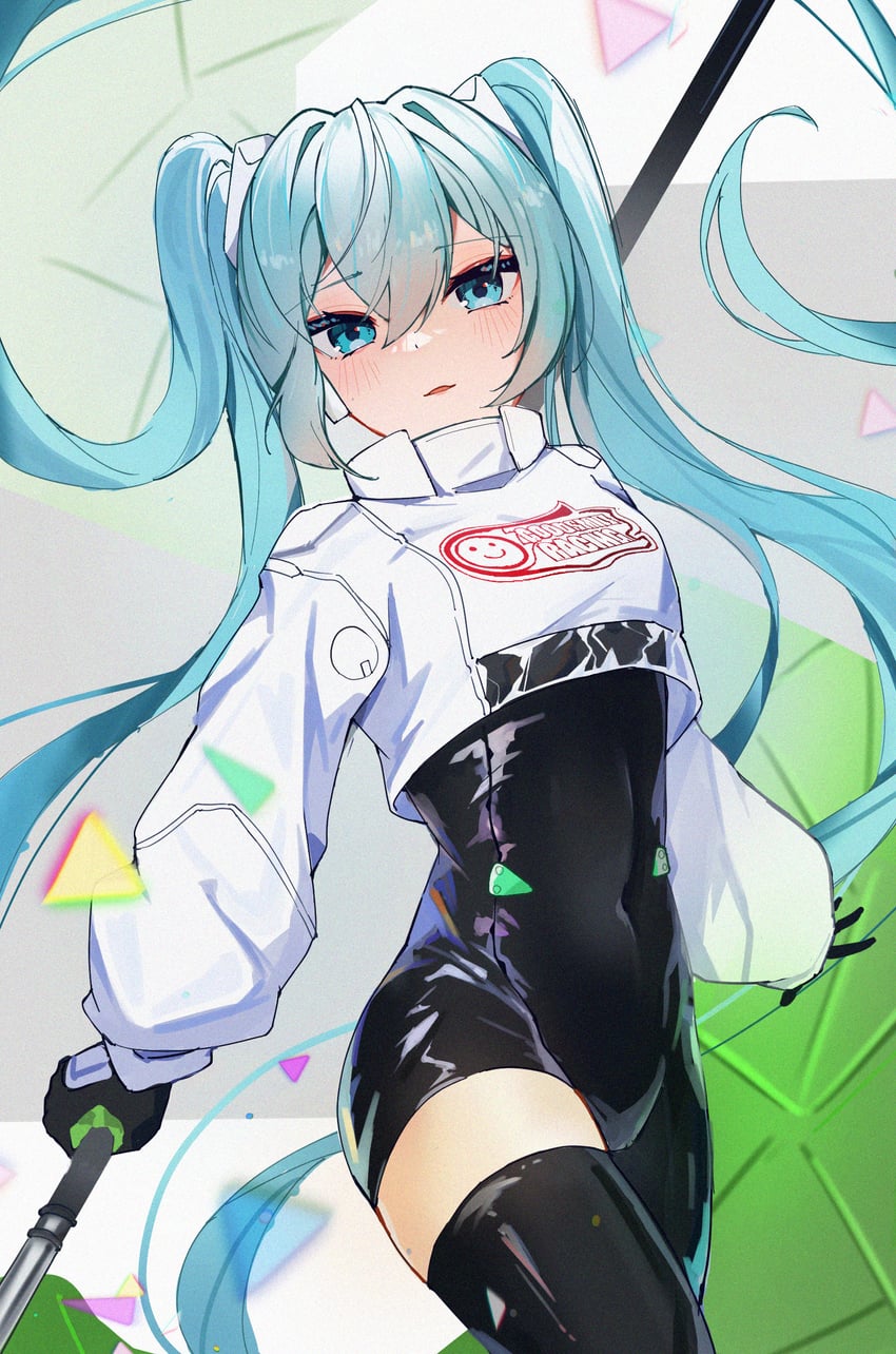 hatsune miku and racing miku (vocaloid and 1 more) drawn by hiciki