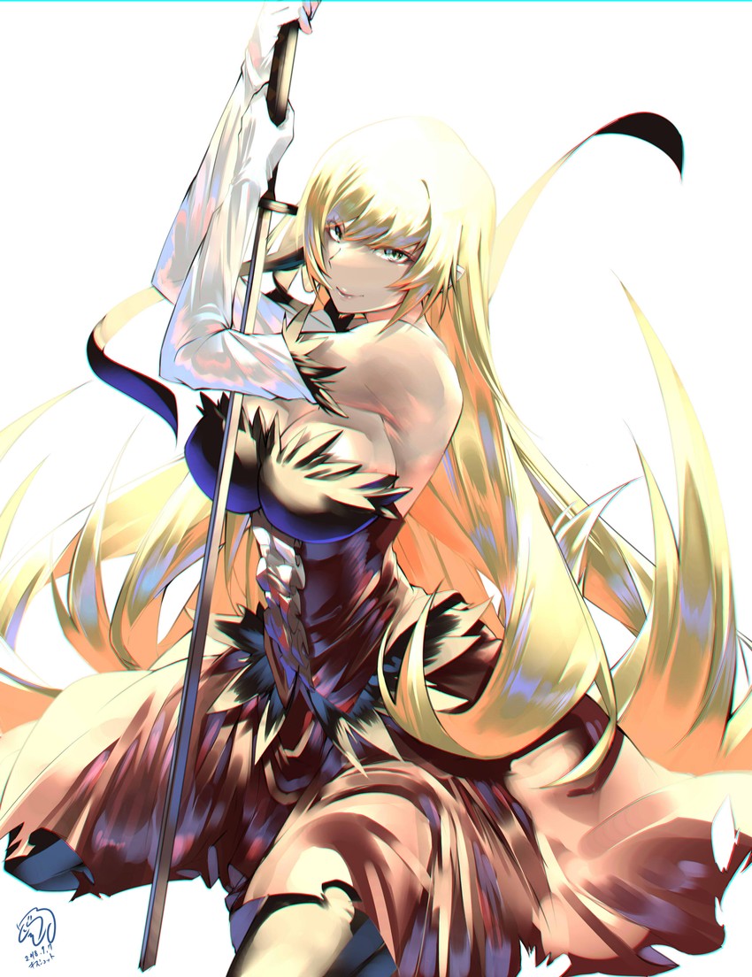 oshino shinobu and kiss-shot acerola-orion heart-under-blade (monogatari and 1 more) drawn by dorashieru