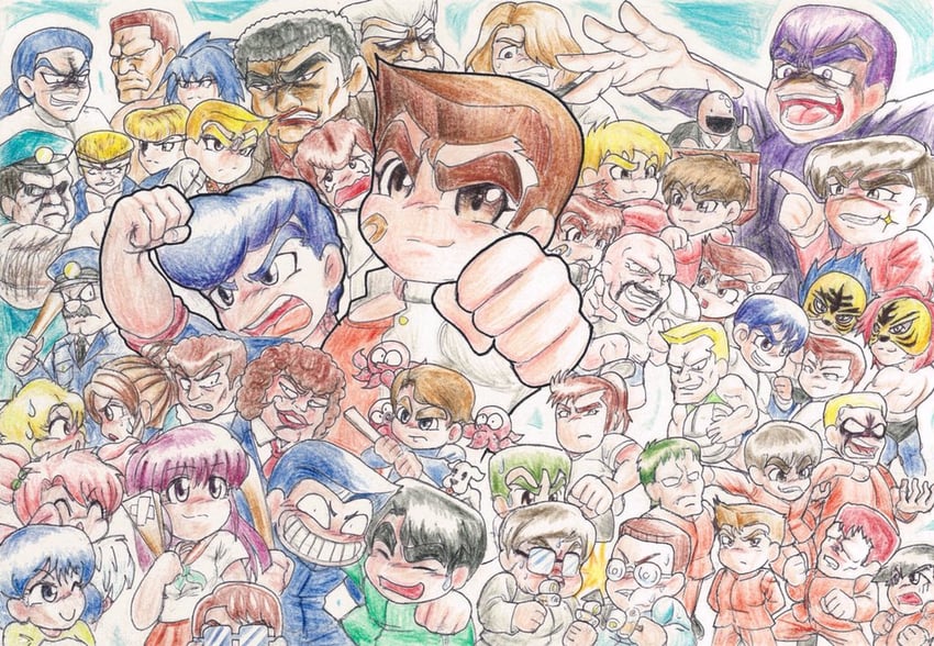kyoko, misako, kunio-kun, riki, hasebe kazumi, and 12 more (kunio-kun series) drawn by user_awev8787