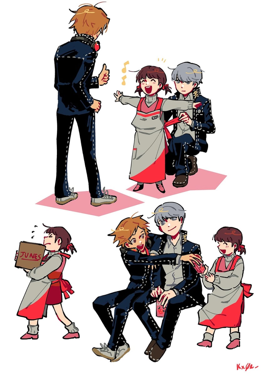 narukami yu, hanamura yousuke, and doujima nanako (persona and 1 more) drawn by kx0e