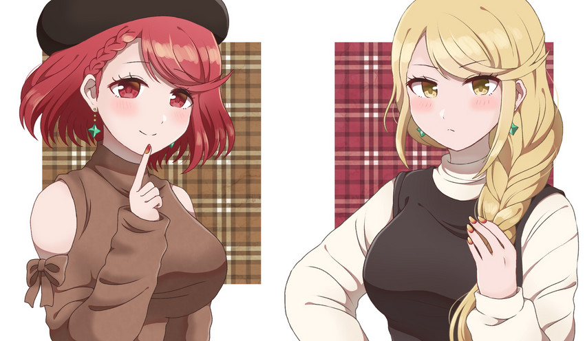 pyra and mythra (xenoblade chronicles and 1 more) drawn by hotatechoco_(hotariin)